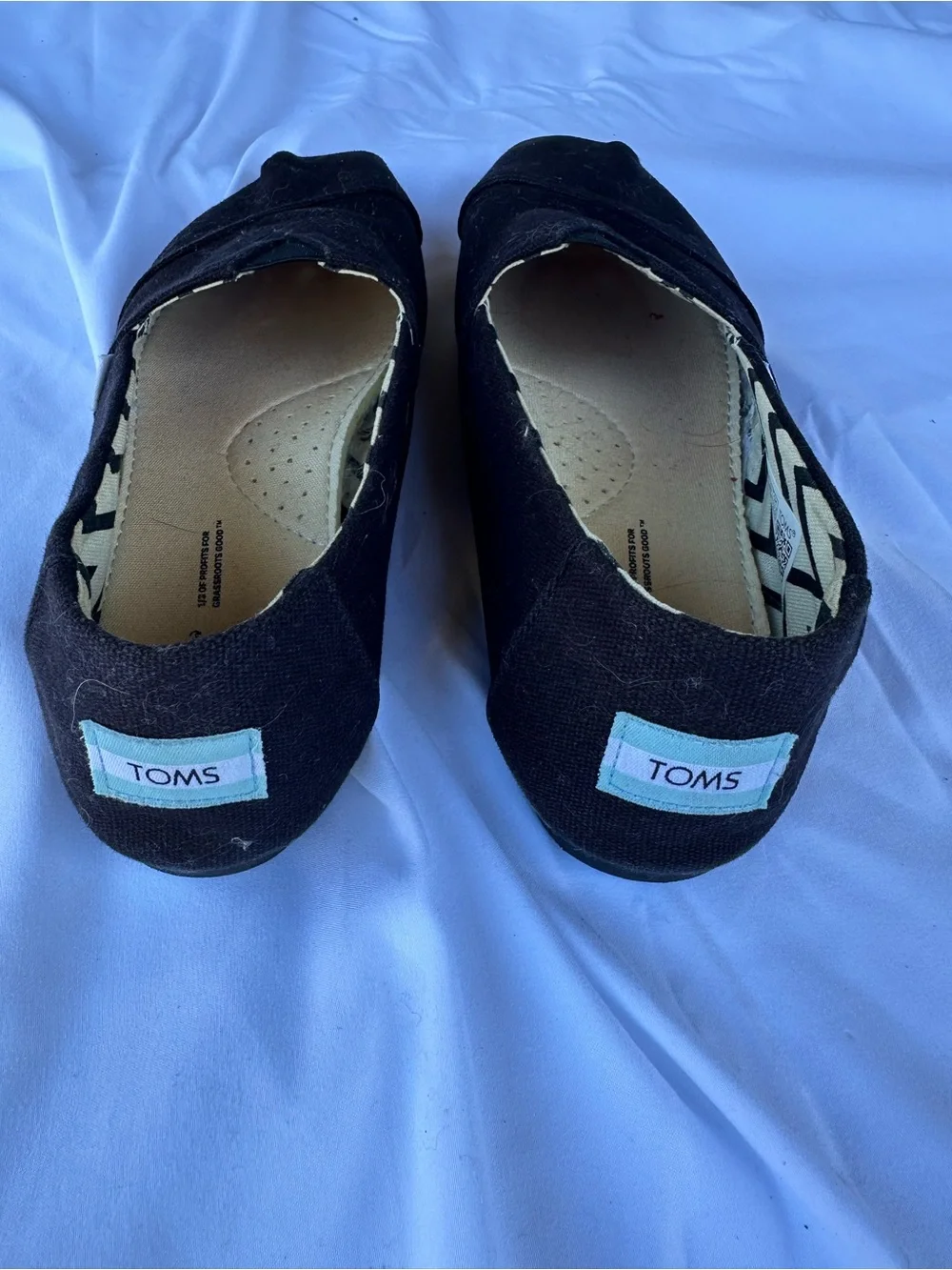 Toms Black Canvas Slip-On Flats - Picture 2 of 3